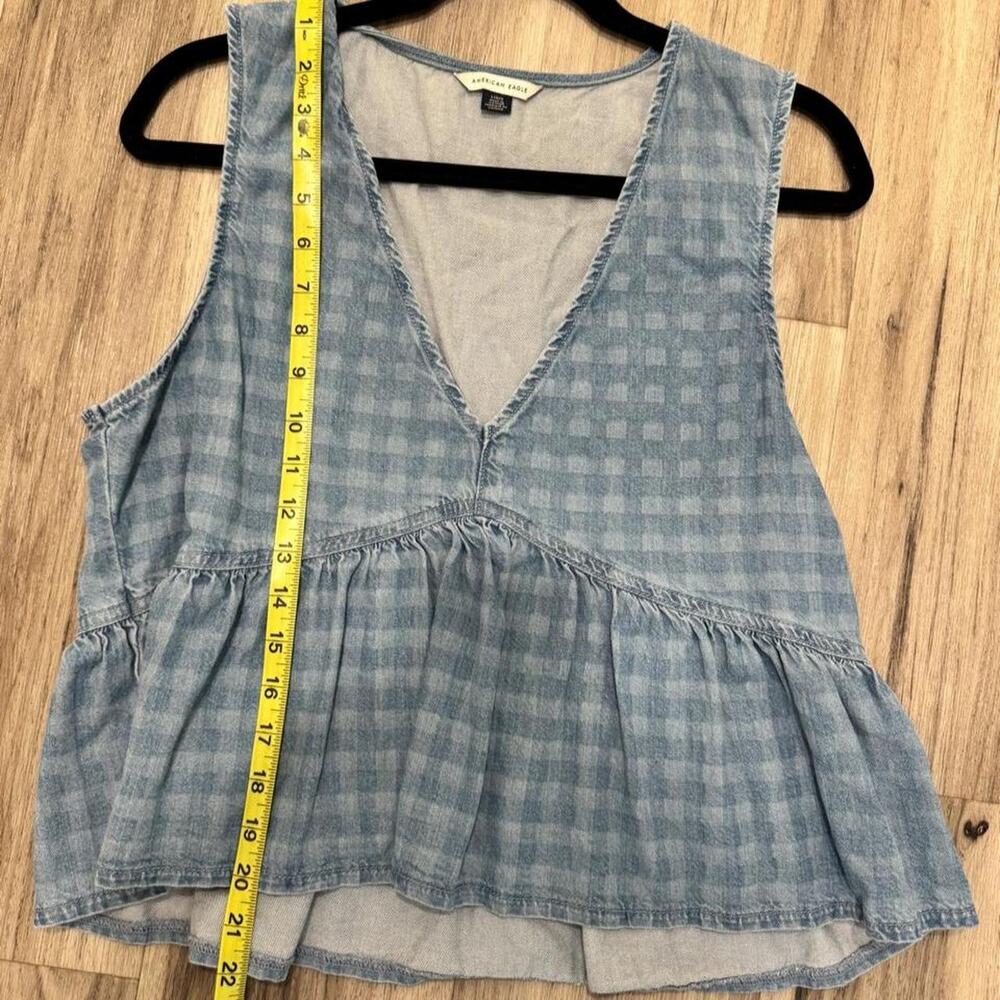 American eagle blue denim gingham top